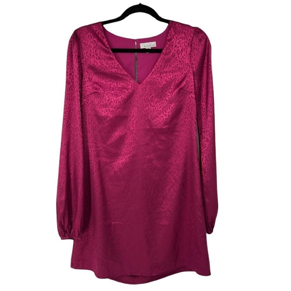 Allison Joy Fuchsia Light Cheetah Print‎ V Neck Long Sleeve Dress